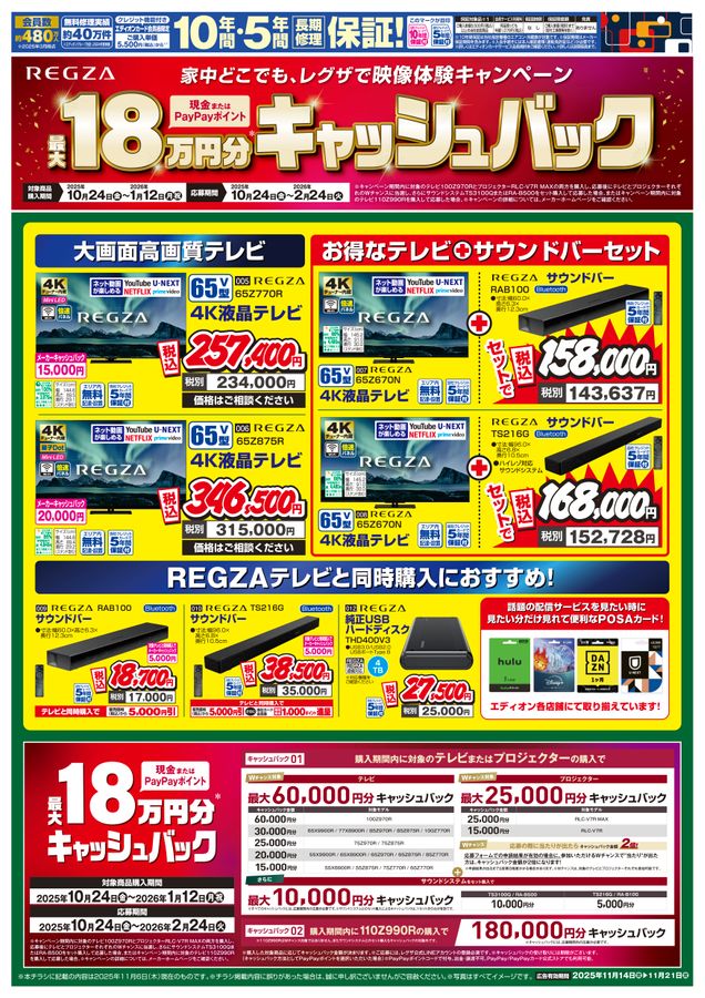 Rengga Adinugraha送料分 REGZA チラシ｜エディオンメンバーズサイト